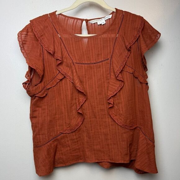 Veronica Beard Aira Ruffle Top in Rust Sz. 12 - Picture 3 of 8